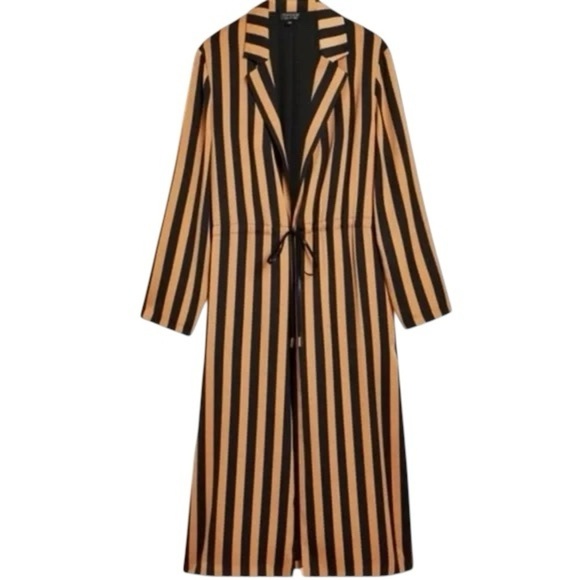 Topshop Women’s Black/Brown Size 8 Striped Duster Tie Waist - Picture 2 of 3